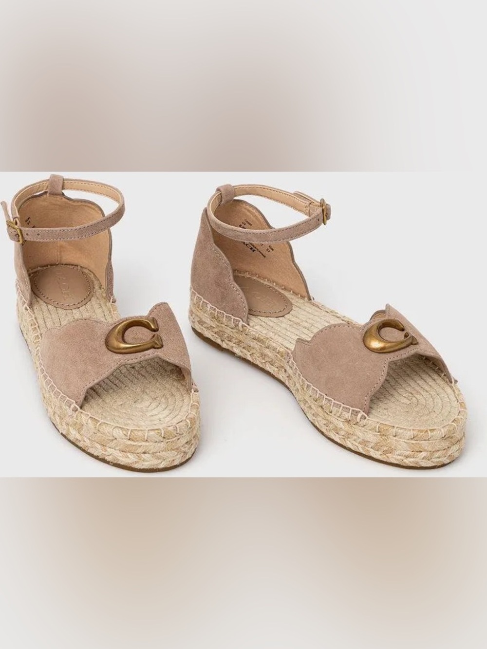 Coach Dillon Suede Espadrille Platform Sandals with Gold Accent